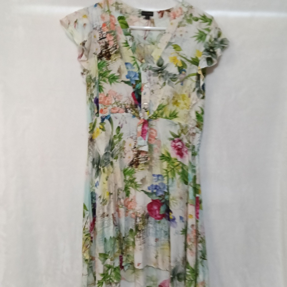 Coco + Carmen Floral V-Neck Flutter Sleeve Dress White Pink Blue S/M